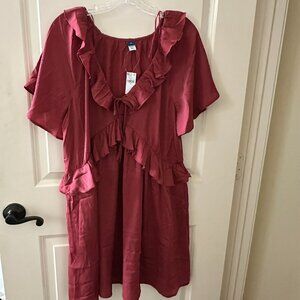 Old Navy Ruffle Midi Dress | Rust / Terracotta | NWT | Fall 2025